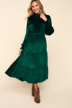 Load image into Gallery viewer, Haptics Mock Neck Smocked Waist Velvet Tiered Dress