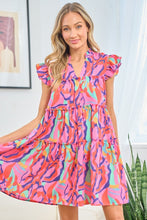 Load image into Gallery viewer, First Love Full Size Printed Ruffle Cap Sleeve Tiered Dress