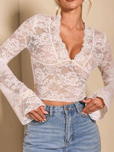 Load image into Gallery viewer, V-Neck Flare Sleeve Lace Top