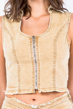 Load image into Gallery viewer, American Bazi Zip Up Washed Crop Denim Vest