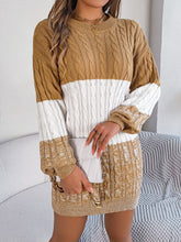 Load image into Gallery viewer, Cable-Knit Round Neck Color Block Sweater Dress