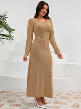 Load image into Gallery viewer, Ruched Round Neck Long Sleeve Dress