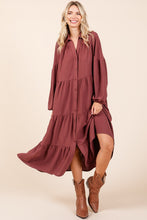 Load image into Gallery viewer, Mittoshop Tiered Button Down Long Sleeve Midi Dress