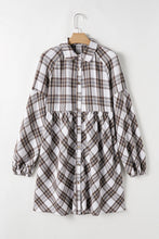 Load image into Gallery viewer, Plaid Long Sleeve Mini Shirt Dress