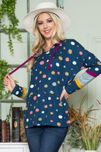 Load image into Gallery viewer, Celeste Full Size Polka Dot Drawstring Hoodie