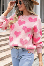 Load image into Gallery viewer, Valentine&#39;s Day Heart Jacquard Round Neck Sweater