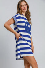 Load image into Gallery viewer, Umgee Peace Applique Striped Short Sleeve Mini Dress