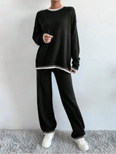 Load image into Gallery viewer, Side Slit Contrast Trim Round Neck Top and Pants Sweater Set