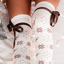 Load image into Gallery viewer, Christmas Element Bowknot Ribbed Trim Over Knee Stockings