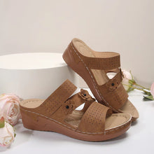 Load image into Gallery viewer, Flower PU Leather Wedge Sandals