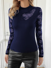 Load image into Gallery viewer, Lace Patchwork Mock Neck Long Sleeve Top