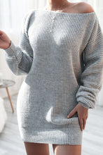 Load image into Gallery viewer, Boat Neck Long Sleeve Mini Sweater Dress