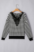 Load image into Gallery viewer, Striped Lace Detail V Neck Top