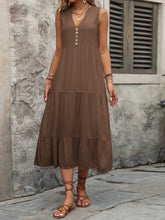 Load image into Gallery viewer, Decorative Button Notched Sleeveless Dress