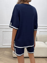 Load image into Gallery viewer, Contrast Trim Round Neck Top and Shorts Set