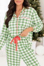 Load image into Gallery viewer, Plaid Collared Neck Long Sleeve Top and Pants Set