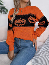 Load image into Gallery viewer, Pumpkin Round Neck Long Sleeve Sweater