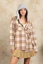 Load image into Gallery viewer, Drawstring Plaid Long Sleeve Hooded Jacket