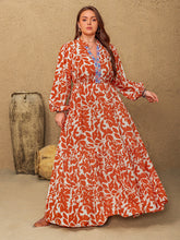 Load image into Gallery viewer, Plus Size Printed Notched Long Sleeve Maxi Dress