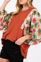 Load image into Gallery viewer, Printed Round Neck Balloon Sleeve Blouse