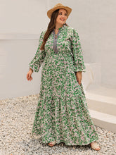 Load image into Gallery viewer, Plus Size Printed Notched Long Sleeve Maxi Dress