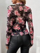 Load image into Gallery viewer, Mesh Floral Mock Neck Long Sleeve Top