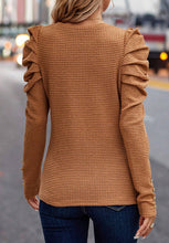 Load image into Gallery viewer, Decorative Button Round Neck Puff Sleeve Blouse