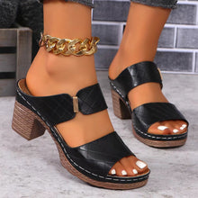 Load image into Gallery viewer, PU Leather Block Heel Sandals