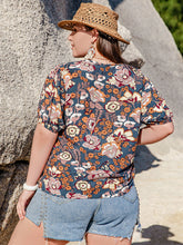 Load image into Gallery viewer, Plus Size Printed Notched Half Sleeve Blouse