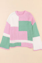 Load image into Gallery viewer, Color Block Round Neck Drop Shoulder Sweater