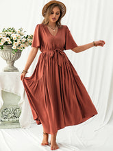 Load image into Gallery viewer, Plus Size V-Neck Flutter Sleeve Midi Dress