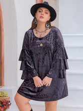 Load image into Gallery viewer, Plus Size Round Neck Flounce Sleeve Mini Dress