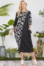 Load image into Gallery viewer, Celeste Full Size Floral Polka Dot Contrast Midi-Dress with Pockets