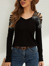 Load image into Gallery viewer, Rhinestone Cutout Long Sleeve T-Shirt