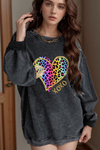 Load image into Gallery viewer, Leopard Heart Drop Shoulder Long Sleeve Sweatshirt