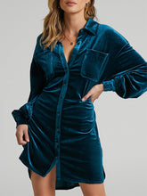 Load image into Gallery viewer, Collared Neck Button Down Long Sleeve Mini Dress