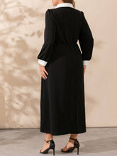 Load image into Gallery viewer, Plus Size Contrast Collared Neck Long Sleeve Midi Dress