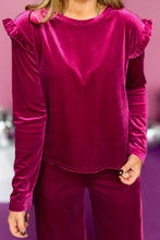 Load image into Gallery viewer, Velvet Round Neck Long Sleeve Top and Drawstring Pants Lounge Set