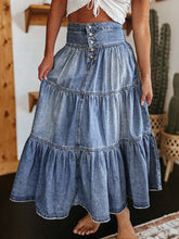 Load image into Gallery viewer, Tiered Button-Fly Denim Skirt