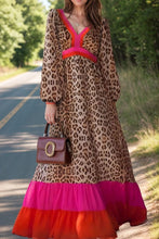 Load image into Gallery viewer, Leopard V-Neck Long Sleeve Maxi Dress