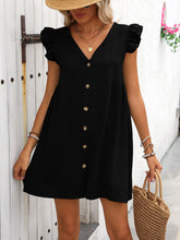 Load image into Gallery viewer, Button Up V-Neck Cap Sleeve Mini Dress