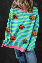 Load image into Gallery viewer, Pumpkin Striped Round Neck Long Sleeve Sweatshirt