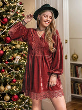 Load image into Gallery viewer, Plus Size Lace Detail V-Neck Long Sleeve Mini Dress