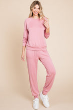 Load image into Gallery viewer, Super Lady Round Neck Raglan Sleeve Top and Drawstring Pants Lounge Set