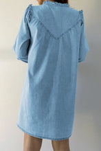 Load image into Gallery viewer, Button Up Notched Long Sleeve Denim Dress