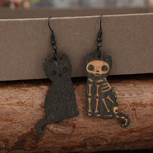 Load image into Gallery viewer, Alloy Hook Wooden Cat Skeleton Earrings