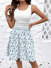 Load image into Gallery viewer, Lace Detail Floral Round Neck Sleeveless Dress