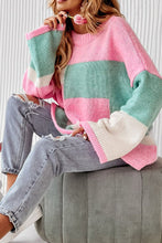 Load image into Gallery viewer, Color Block Round Neck Drop Shoulder Sweater