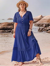 Load image into Gallery viewer, Plus Size Lace Detail Tie Neck Short Sleeve Maxi Dress