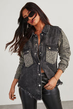 Load image into Gallery viewer, Raw Hem Leopard Snap Down Denim Jacket